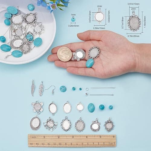 SUNNYCLUE 1 Box DIY 10 Pairs Turquoise Bead Earrings Making Kit Alloy Enamel Leaf Pendants Charms with Turquoise Beads Eye Pin & Earring Hooks for DIY Earring Jewelery Making, Antique Silver thumbnail 4
