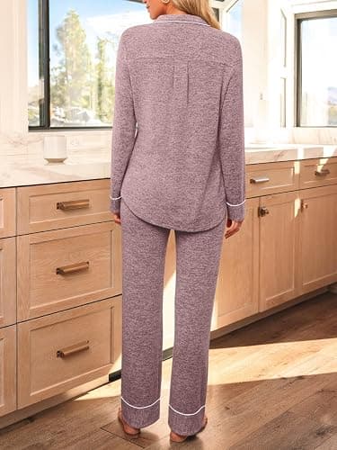 LILLUSORY Womens Pajamas Sets Long Sleeve Lounge Warm Sleepwear 2 pieces Fall Clothes With Pockets thumbnail 4