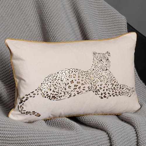 JWH Leopard Print Throw Pillow Cover Decorative Velvet Pillow Case Gold Foil Printing Cushion Lumbar Pillowcase for Bed Couch Chair Car 12x20 Inches Creamy White thumbnail 5