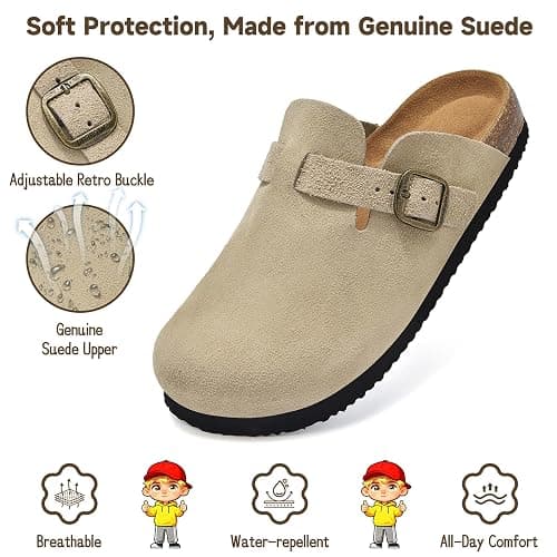 UpResty 100% Genuine Suede Toddler Kids Clogs with Arch Support, Boys Girls Infant Clogs with Comfort Memory Foam Insole, Non Slip Cork Footbed Mules for Kid with Adjustable Straps thumbnail 3
