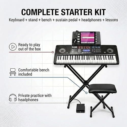 RockJam RJ761 61 Key Keyboard Piano with Keyboard Bench, Digital Piano Stool, Sustain Pedal, Headphones & Lessons thumbnail 2