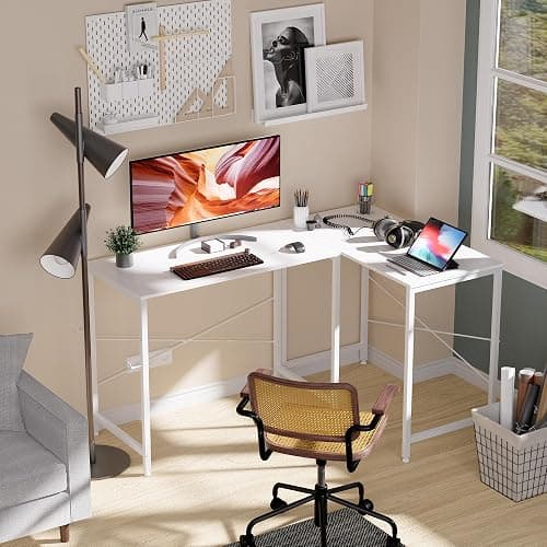 Pamray 32 Inch Computer Desk Small Spaces Desk with Storage Bag for Bedroom Writing and Home Office Work Small Study Desk Table White thumbnail 8