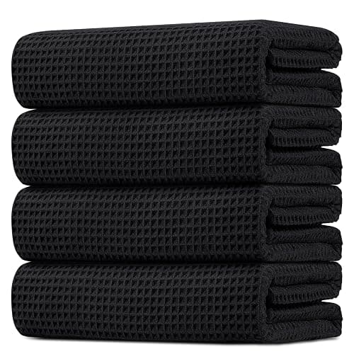 HOMEXCEL Waffle Bath Towels Set 4 Pack, Premium Microfiber Bathroom Towels, Lightweight, Highly Absorbent and Quick Dry Towel for Bathroom, Gym, Shower, Hotel, and Spa, 30 x 60 Inch, Black - Image 1