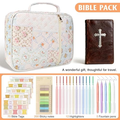 Bible Cover Case for Women, Large Floral Quilted Cotton Bible Carrying Cases Protective Bag with Handle and Zippered Pocket for Christian, Bible Study Supplies Christian Gifts (Spliced Flower, XL) thumbnail 4