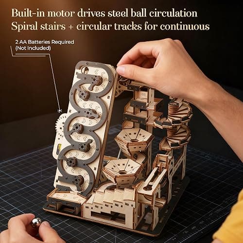 3D Motorized Wooden Puzzle - Mechanical Steel Ball Run Building Kit for Adults & Teens | DIY Engineering Brain Teaser with Electric Track | Kinetic Art Home Decor Gift​ thumbnail 4
