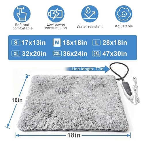 GOLOPET Cat Heating Pad 18x18 in with Smart Thermostat Switch and Power Line Protection Tube,Obtained MET and UL Dual Certification,Waterproof Pet Heating Pad for Cats, with Long Velvet Cloth Cover thumbnail 2