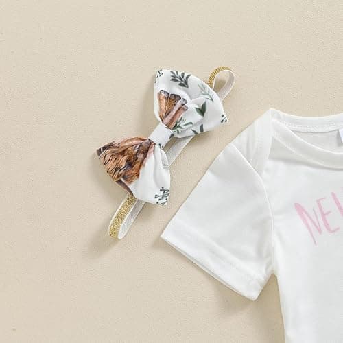 Lenjindjer Western Baby Girl Summer Outfit New to The Herd Short Sleeve Romper Highland Cow Pants 3Pcs Coming Home Outfit thumbnail 4
