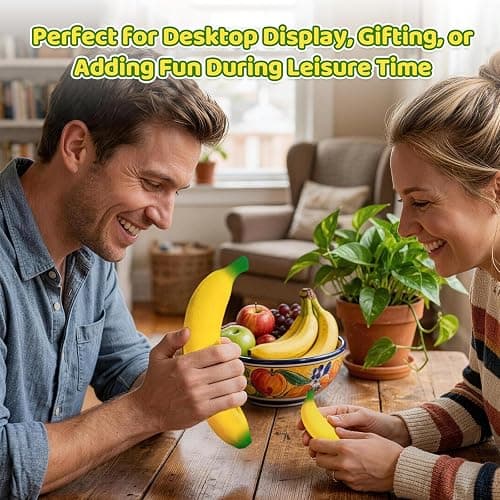 2Pcs Banana Squishy, Soft PU Foam Squeeze Fidget Set with Big & Mini Bananas, Fake Fruit Squishies for Stress Relief, Cute Novelty Gift for Adults Office Home Decor thumbnail 2