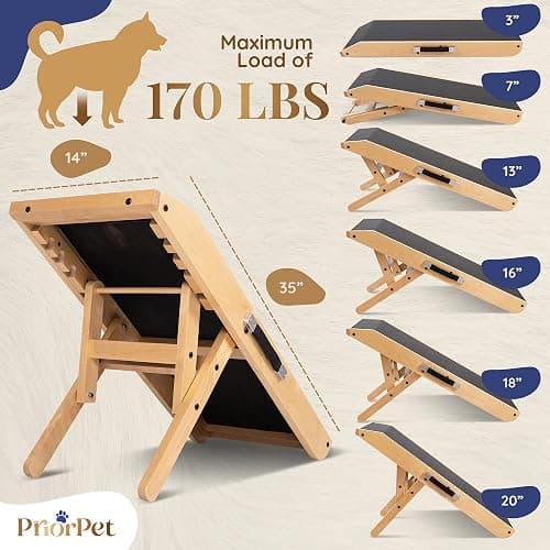 Dog ramp for Couch – Non-Slip, Sturdy Build Foldable Dog ramp – Supports up to 200lbs – Adjustable 7'' to 20'' – Landing Platform Seamlessly Connects – Birchwood Pet Ramp for Small Dogs – Natural thumbnail 2