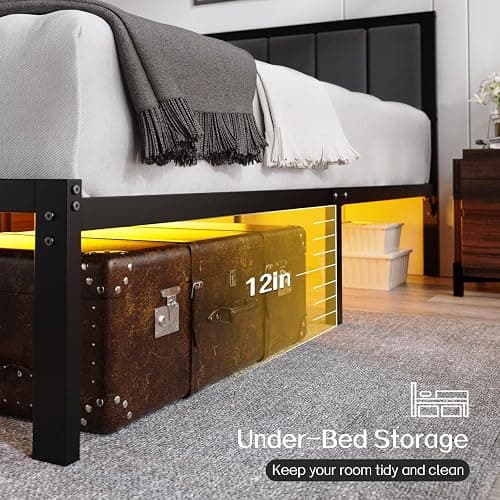 OLEVS Full Bed Frame with Headboard Metal Platform Bed Full Size with USB Charging Station and LED Lights, No Box Spring Needed thumbnail 6