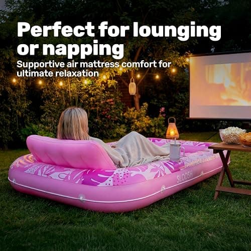 SLOOSH Inflatable Tanning Pool Lounger Float, 70" x 46" Pool Floats Adult with Pillow, 4 in 1 Suntan Tub Raft Floatie,Sunbathing Bed Lounge for Water Blow Up Kids Ball Pit Party Gifts, L-Hot Pink thumbnail 7