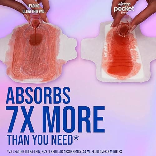 Always Pocket Feminine Pads for Women with FlexFoam, Size 1, Regular, with Wings, Unscented, 22 Count - 1 - 22 thumbnail 5