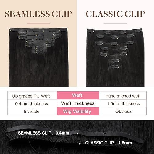 GOO GOO Clip in Hair Extensions Real Human Hair, Remy Human Hair Extensions Clip ins for Women, Natural Human Hair, 18inch 130g 7Pcs, 1B Natural black thumbnail 4