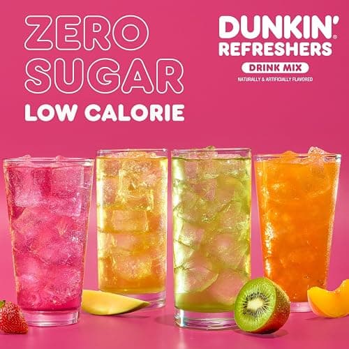 Dunkin’ Refreshers Singles To Go! Powdered drink mix packets, 40 Ct Variety Pack, 40 Single serve Packets per Box (40 servings), Energy from Green Tea, aspartame-free, no synthetic colors, naturally and artificially flavored, just add water thumbnail 6