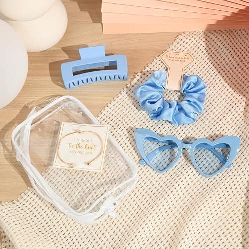 DEEKA 5 Pcs Bridesmaid Proposal Bag Set Gift Clear Makeup Toiletry Bag Bachelorette Party Favors Sunglasses Hair Claw Clips Scrunchies Knot Bracelets Bridal Wedding Party Gifts (Blue) thumbnail 7