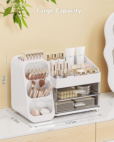 Anylady Makeup Organizer with Drawers, Skincare Organizer (Large Size Thick), Storage Box Cosmetic Display Cases, Make up Organizers for Vanity, Dresser, Desk, Kitchen, Countertop (White) thumbnail 7