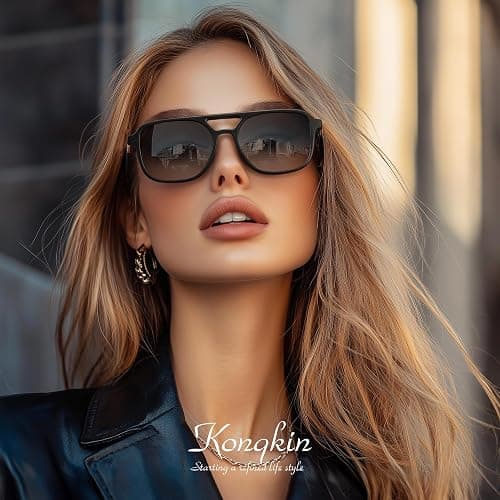 konqkin Retro Aviator Sunglasses for Women Men:Polarized Trendy Vintage 70s Rectangle Womens Shades Sun Glasses UV Protection thumbnail 3