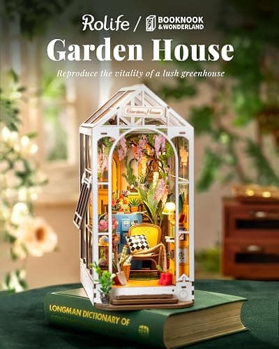 Rolife DIY Book Nook Kit Wooden 3D Puzzle Bookends 9.5" Garden House Miniature Kit with LED Bookshelf Decor Arts and Crafts for Adults Family Project Hobby Creative Gifts for Girls Boys Christmas thumbnail 2