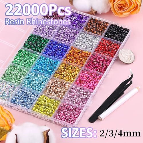 22000Pcs Resin Rhinestones for Bedazzling with Tweezers, Multicolor 2/3/4mm Rhinestones for Crafting with 3Pcs 10ml B7000 Jewelry Glue for DIY Crafts Clothing Tumblers Shoes Fabric Nail Art thumbnail 2