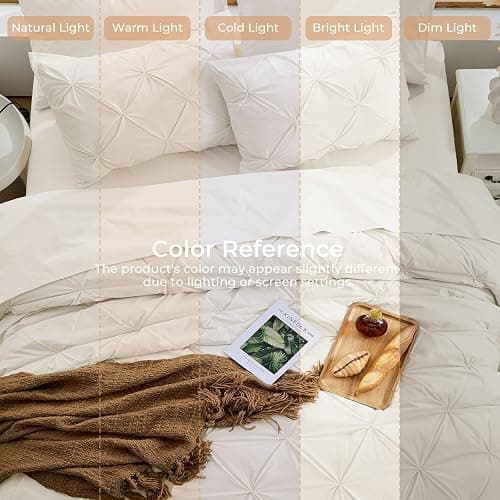 Sasttie Queen Comforter Set, 7-Piece Bed in a Bag, Pintuck Bedding Sets for All Season, Includes Comforter, Flat Sheet, Fitted Sheet, Pillowcases and Pillowshams, Beige thumbnail 8
