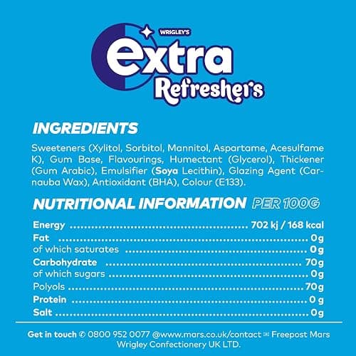 Wrigley's Extra Refreshers Chewing Gum, Bubblemint Flavour, 16 Packs of 7 Pieces, Sugar Free Bulk Pack with Xylitol (112 pieces) thumbnail 2
