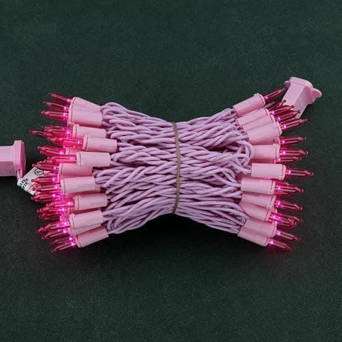 YULETIME Pink LED Christmas Lights with Pink Wire, 33 ft 100 Count UL Certified Commercial Grade Holiday String Light Set thumbnail 4