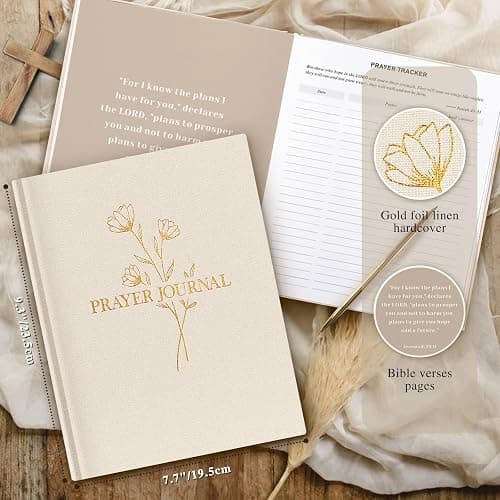 Lanpn Bible Prayer Journal for Women Men, 68 Weeks Linen Bible Study Journal Christian Prayer Notebook Planner with Scripture Verse, Devotional Journal Religious Christian Faith Gifts Women, Beige thumbnail 2