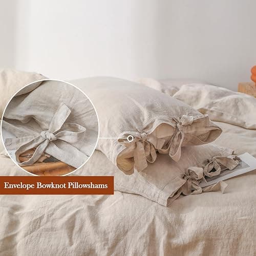 Simple&Opulence 100% Linen Duvet Cover Set, 3 Pieces Belgian Flax Breathable Bedding, Queen Size 88''x92'' (1 Comforter Cover+2 Pillowshams) with Tie Closure Style,Linen thumbnail 3