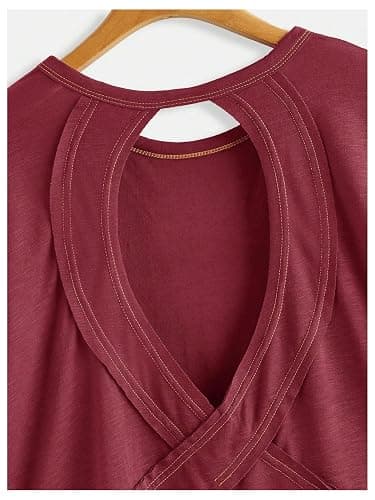 SOLY HUX Women Open Back Tops Workout Backless Tee Casual Athletic Shirts Short Sleeve Oversized Gym T Shirt thumbnail 4