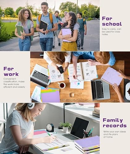 Hardcover Spiral Notebook journal with Removable Dividers Tabs, 300 Pages Leather 5 Subject Notebook College Ruled, 8"x10" Large B5 Notebooks for Work School Note taking,Lined Journal for Women,Purple thumbnail 7