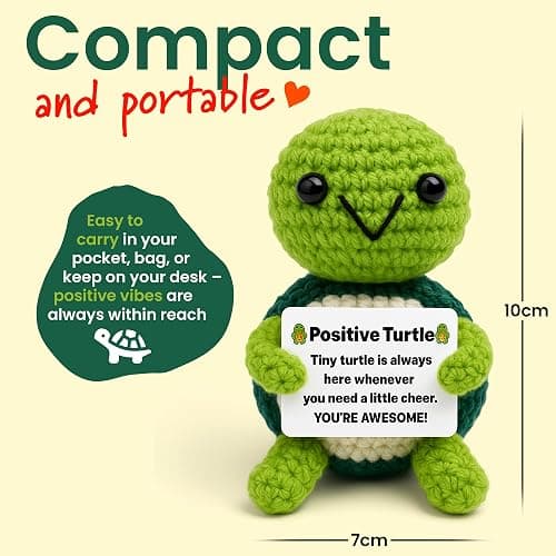 PICKLE BUDDIES Positive Turtle New - Positive Crochet Animals Handmade Emotional Support Crochet Doll Desk Decor Pickle Gifts Emotional Support Plush for Anxiety & Stress Relief thumbnail 3