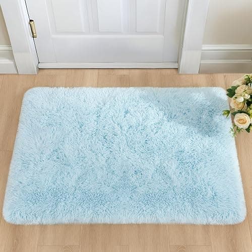 YJ.GWL Area Rugs for Bedroom, 2x3 Door Mat Washable Small Light Blue Bedside Rug,Fluffy Shaggy Entryway Rugs for Living Room, Shag Indoor Floor Carpet for Kids Boy and Girls, Home Decor Aesthetic thumbnail 2