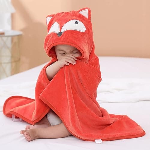 TBEZY Baby Hooded Towel with Unique Animal Design Ultra Soft Thick Cotton Bath Towel for Newborn (Fox) thumbnail 3