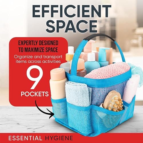 Masirs Mesh Shower Caddy – 9 Pocket Portable Shower Tote Bag for College Dorm Room Essentials, Quick-Dry Bathroom Organizer for Travel, Gym, Camping, Beach – Lightweight Collapsible Blue thumbnail 5