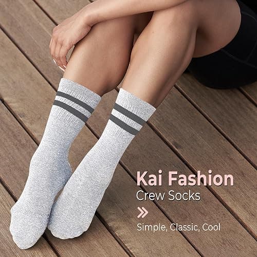 TAVI NOIR Kai Fashion Crew Grip Socks, Small, Heather Grey thumbnail 5