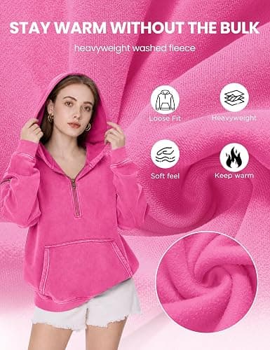 FAIABLE Women's Oversized Washed Quarter Zip Hoodie Loose Fit Pullover Sweatshirt with Pockets thumbnail 4
