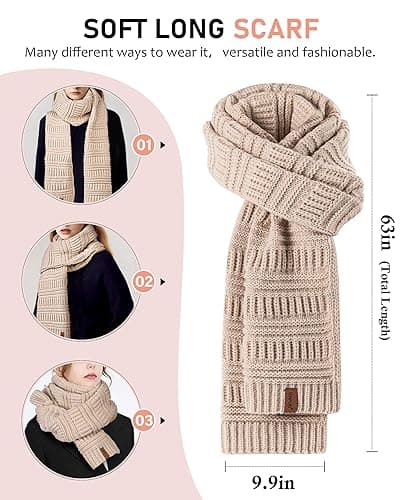 Womens Winter Beanie Hat Scarf Gloves Headband Set, Slouchy Beanie Ear Warmer Knit Scarf Touchscreen Gloves Warm 4 Gift Set - Oatmeal thumbnail 5