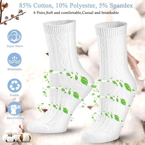 Mcool Mary Womens Crew Socks, Casual Knit Cotton Comfy Breathable Cool Dress Socks for Girls 6 Pack thumbnail 4