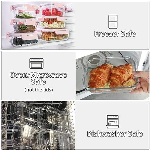 C CREST 12 Pack Premium Glass Food Storage Containers with lids Set | Freezer/Oven/Dishwasher Safe Food Storage Containers for Pantry and Kitchen | Meal Prep Container for Lunch thumbnail 5