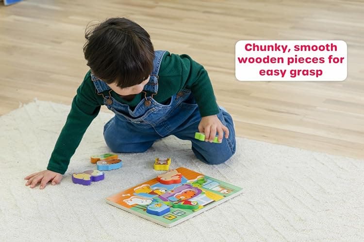 Jasey's Toy Chest Wooden Pets Puzzle & Play Set | 9-Piece Chunky Animal Puzzle with Board | Educational Toy for Toddlers Ages 12+ Months thumbnail 2