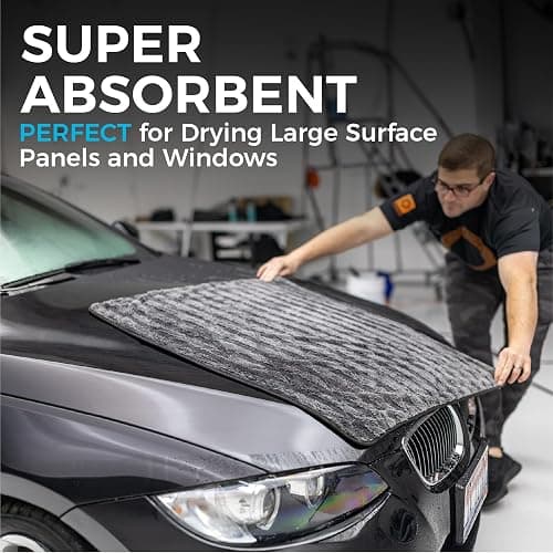 The Rag Company Gauntlet Car Drying Towel - 70/30 Korean Microfiber, Dries Faster Without Scratching, 900gsm, 30x36 inches, Ice Grey/Grey, Pack of 1 thumbnail 7