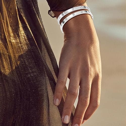Camhanno Stainless Steel Bangle Bracelet Set for Women - Silver/Gold Love Bangle Non Tarnish Jewelry with Sparkling Crystal Inlay for Love Gifts thumbnail 3