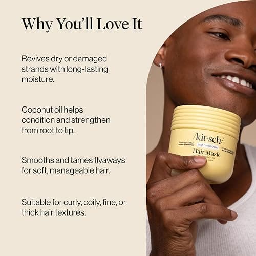 Kitsch Moisturizing Hair Mask for Damaged Hair – Coconut Oil Deep Conditioner for Women – Curly Hair Products Friendly – Frizz-Reducing Hair Care Treatment for Curly, Coily & All Hair Types – 10 oz thumbnail 3