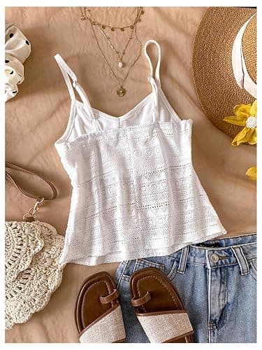 RoseSeek Girl's Boho Bowknot Hollow Out Camisole Tops Spaghetti Strap V Neck Babydoll Crop Top thumbnail 2
