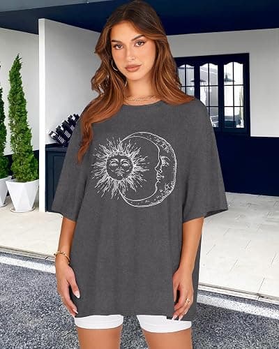 Womens Oversized Tshirt Graphic Tees Crew Neck Summer Short Sleeve Loose Fit Tops thumbnail 2