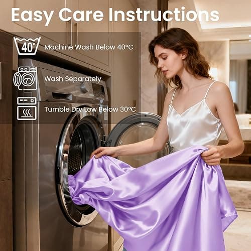 Love's cabin 4Piece California King Satin Bed Linen Set, Lavender Silky Satin Sheets, Deep Pocket, Luxury Silk Feel, 1 Flat, 1 Fitted Sheet, 2 Pillow Cases thumbnail 6