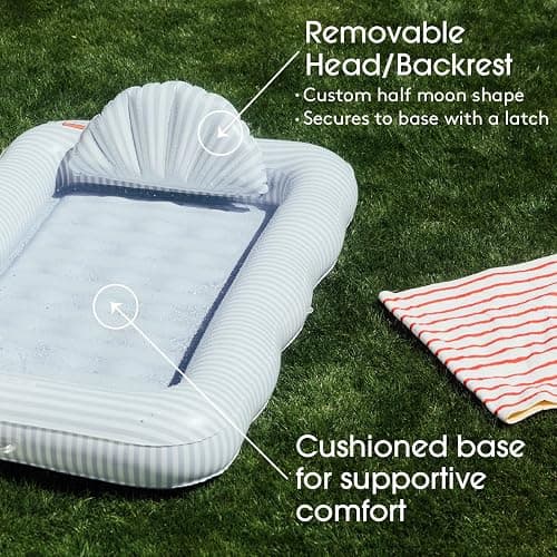 FUNBOY Tanning Pool Lounger Float, XL 72'' x 48'' Pool Float with Custom Pillow and Large Cup Holder, Perfect for Pool or Backyard. thumbnail 6
