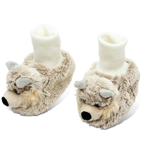 Puzzled DolliBu Gray Wolf Soft Plush Baby Shoes - Soft & Fluffy Wild Life Fleece Unisex Footwear with Stuffed Animal Wolf for Baby Boy or Girl - Fuzzy Indoor Slipper, Winter Foot Warmer - One Size - Image 1