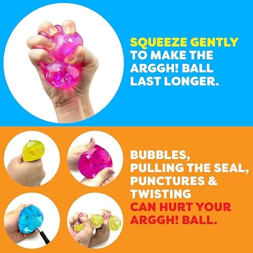 Power Your Fun Arggh Glitter Mini Stress Balls for Adults and Kids - 3pk Squishy Stress Ball Fidget Toys, Sensory Toys and Stress Relief Mini Squishy Toys Squeeze Ball Toy (Yellow, Pink, Blue) thumbnail 6