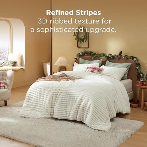 Bedsure Fluffy Comforter Set Twin - Super Soft Faux Fur Bed Set Cream White, Warm Plush Fleece Winter Bedding, 2 Pieces, 1 Shaggy Fuzzy All Seasons Twin Size Comforter with 1 Pillowcase thumbnail 2